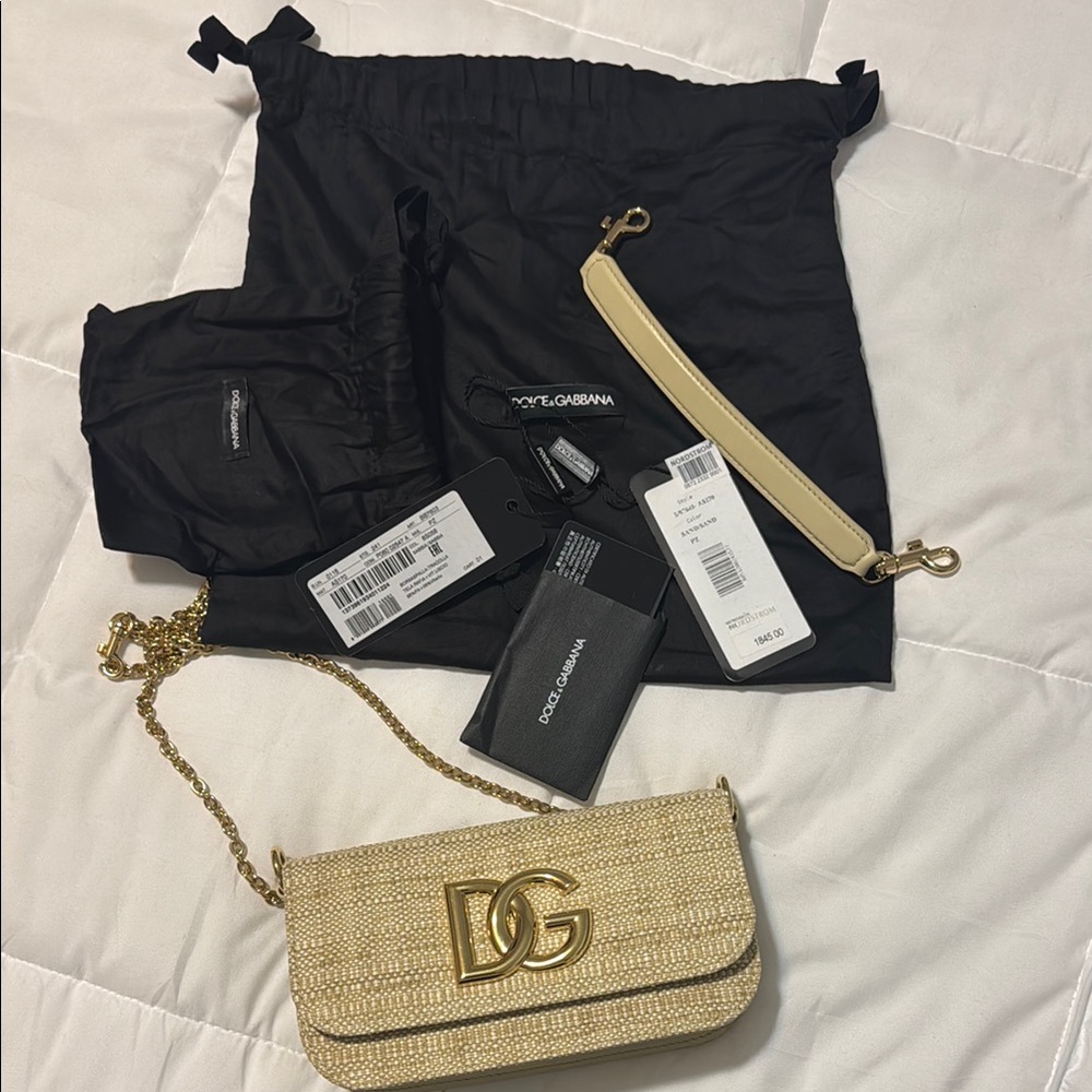 Dolce & Gabbana 3.5 Logo Flap Raffia Top-Handle Bag.